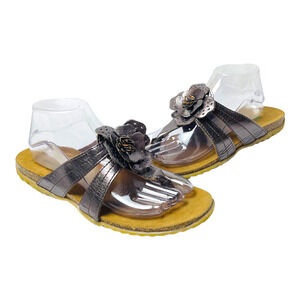 Bionatura Platinum Leather Flower Thong Comfort Sandal Women’s Sz EU 41 | US 10